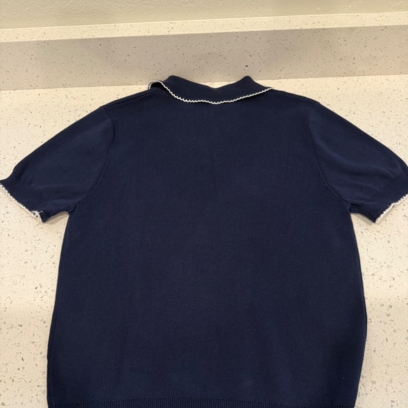 Zara Navy blue blouse with white trim - Picture 4 of 6